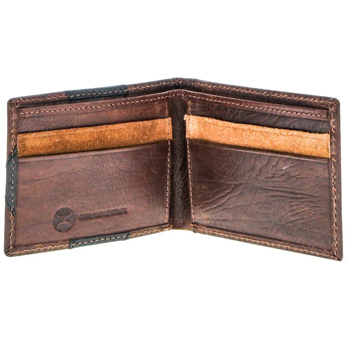Discover "Kai" Brown/Black & Tan Patchwork Front Pocket Bifold Wallet Quality Hooey Wallet located at The Revival.