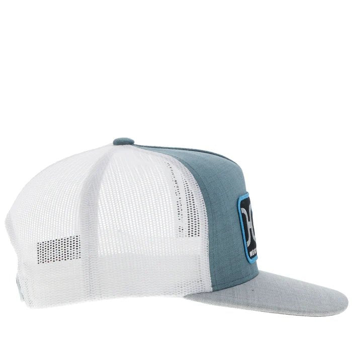 Discover Hooey "Loop" Hat Teal/White w/Blue/Grey/Black Rectangle Patch Quality Hooey Hats located at The Revival.