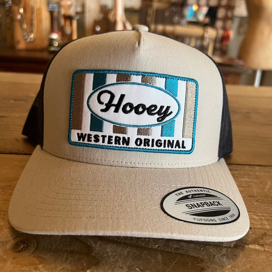 Discover Hooey "Sudan" Hat Tan/Charcoal w/Tan/White/Blue Patch Quality Hooey Hats located at The Revival.
