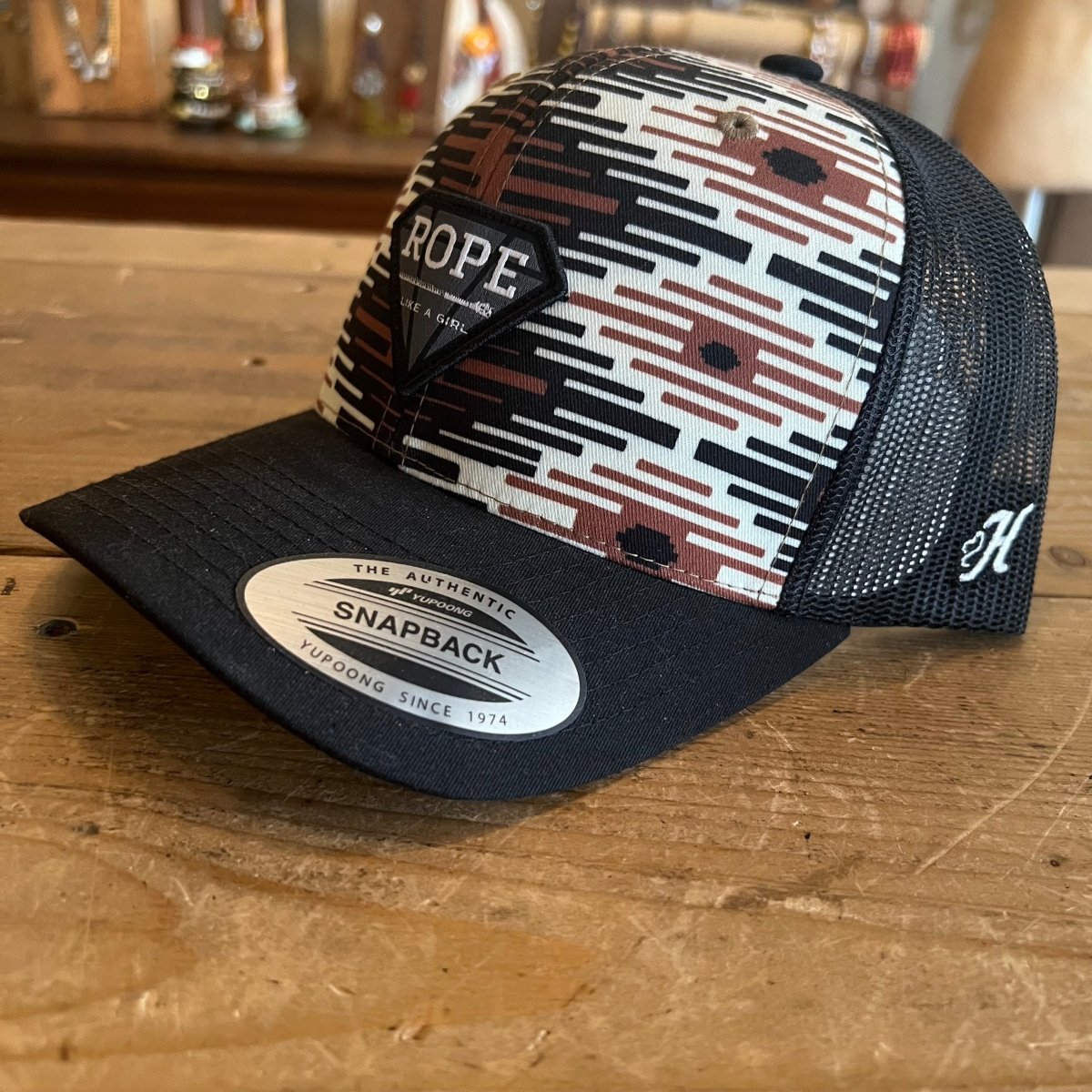 Discover Hooey Rope Like A Girl Cream/Tan/Black Aztec Pattern Hat SKU: 2349T - CRBK Quality Hooey Hats located at The Revival.