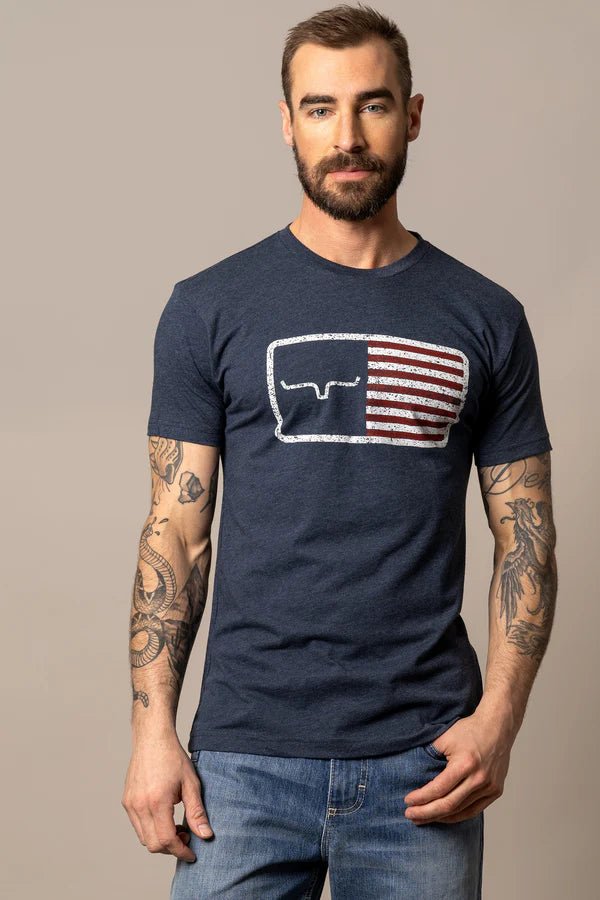 Discover Kimes Ranch American Trucker Tee Shirt - Navy Quality Kimes Ranch Shirt located at The Revival.