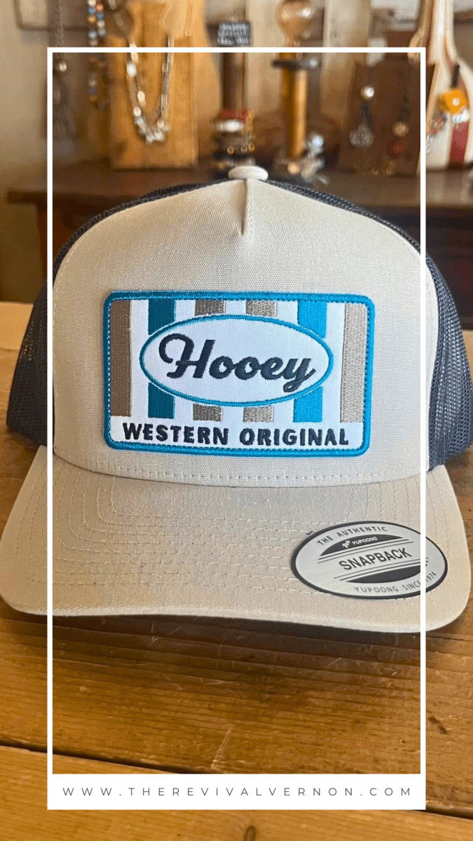 Discover Hooey "Sudan" Hat Tan/Charcoal w/Tan/White/Blue Patch Quality Hooey Hats located at The Revival.