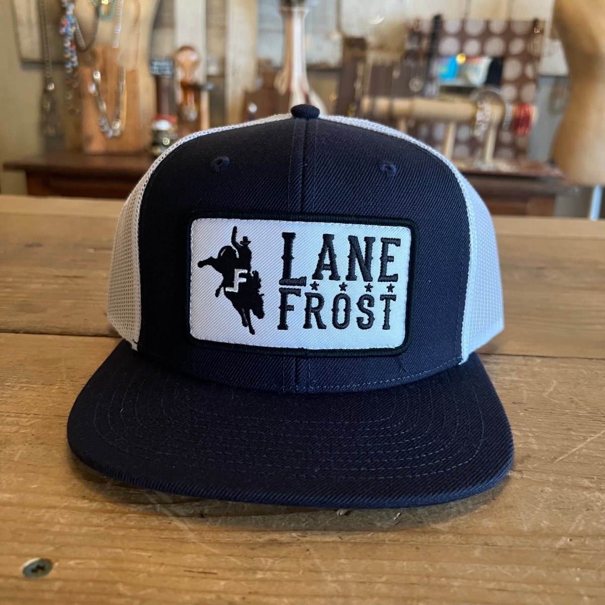 Discover Lane Frost Brand - Midnight Navy White Bronco Patch, Blue Quality Lane Frost Hats located at The Revival.