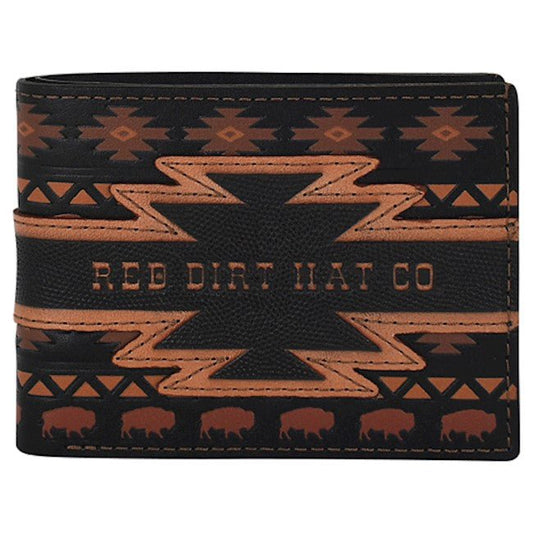 Discover Red Dirt Hat Co. BIFOLD WALLET BLK W/AZTEC DESIGN AND BISON Quality Red Dirt Hat Co. Wallet located at The Revival.