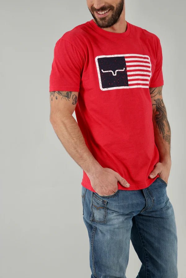 Discover Kimes Ranch Trucker Tee Shirt - Red Quality Kimes Ranch Shirt located at The Revival.