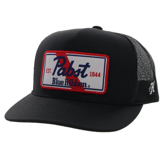 Discover Hooey Officially Licensed "Pabst Blue Ribbon" Hat, Black Quality Hooey Hats located at The Revival.