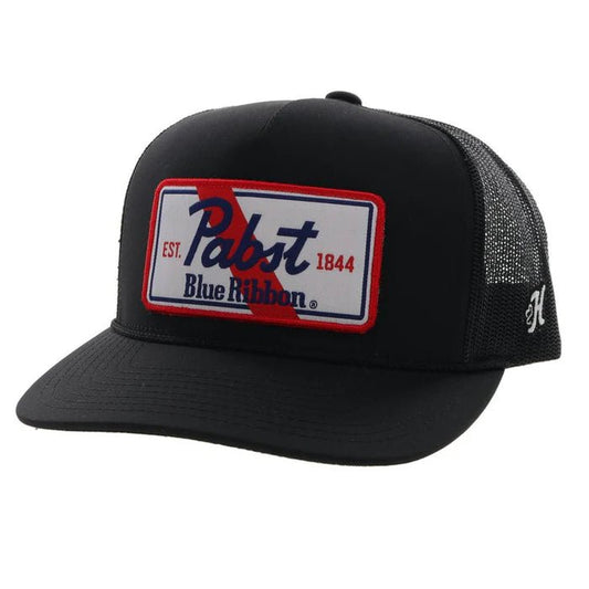 Discover Hooey Officially Licensed "Pabst Blue Ribbon" Hat, Black Quality Hooey Hats located at The Revival.