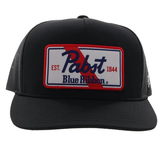 Discover Hooey Officially Licensed "Pabst Blue Ribbon" Hat, Black Quality Hooey Hats located at The Revival.