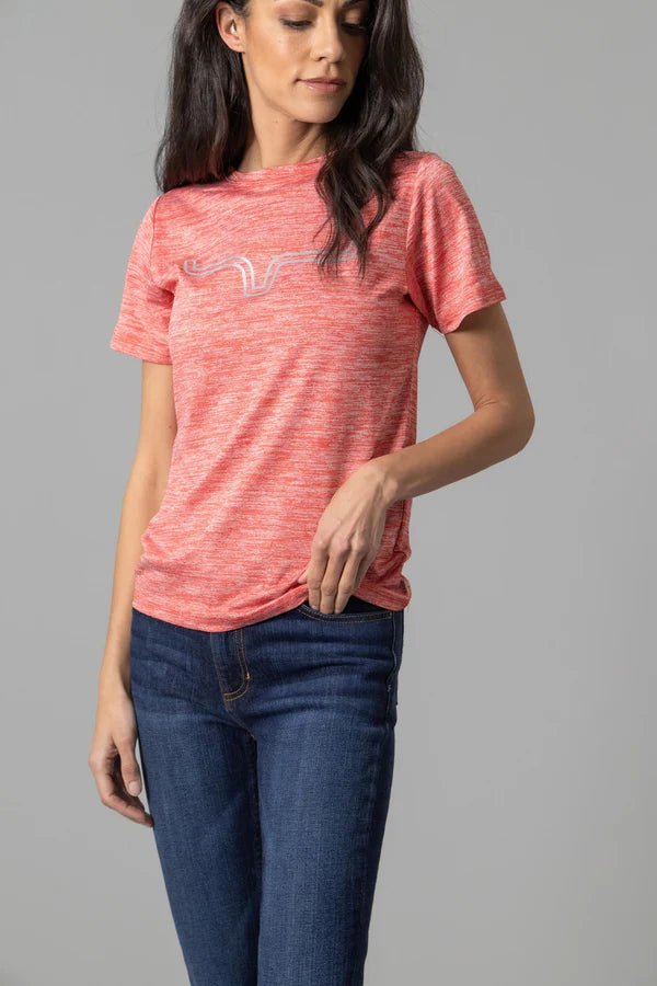 Discover Kimes Ranch Ladies Outlier Tech Tee Shirt - Baked Apple Heather Quality Kimes Ranch Shirt located at The Revival.