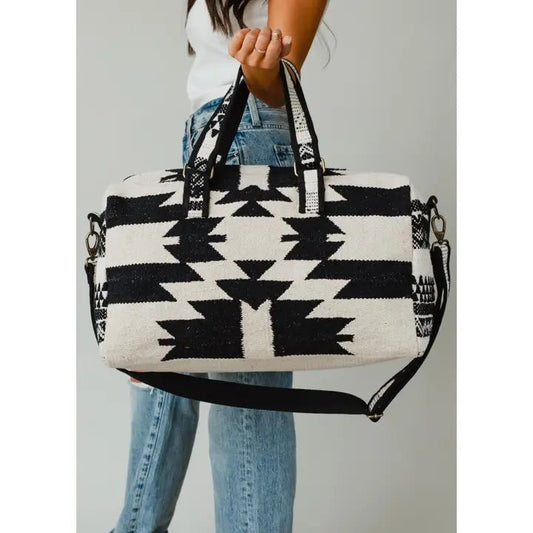 Discover Panache Apparel Co. Cream & Black Aztec Duffel Quality Panache Apparel Co. Duffel Bag located at The Revival.