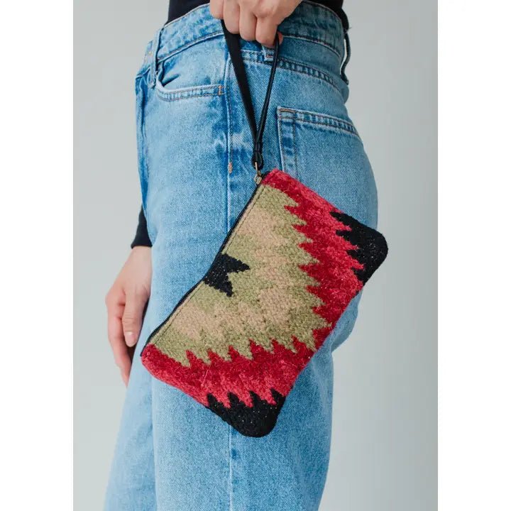 Discover Panache Apparel Co. Black, Green & Red Aztec Wristlet Quality Panache Apparel Co. Wristlet located at The Revival.