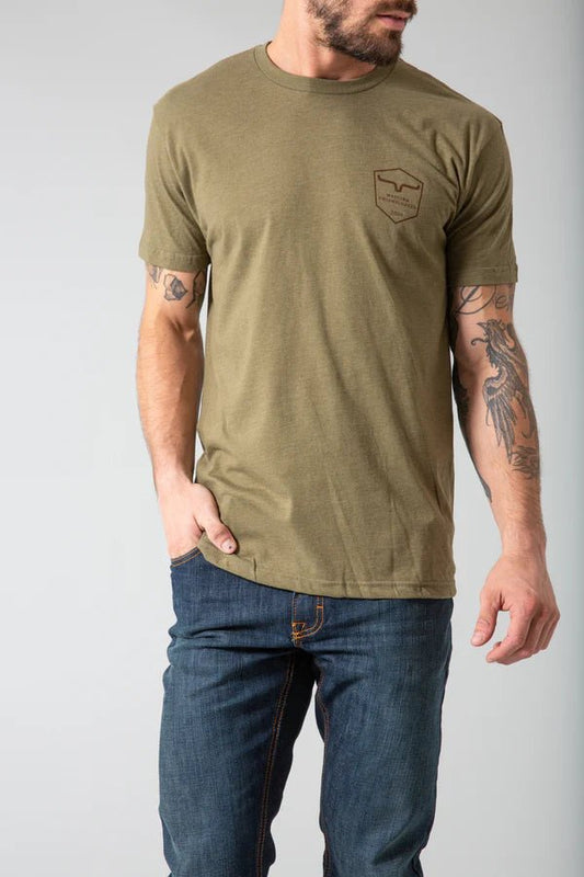 Discover Kimes Ranch Shielded Trucker Tee Shirt - Military Green Quality Kimes Ranch Shirt located at The Revival.