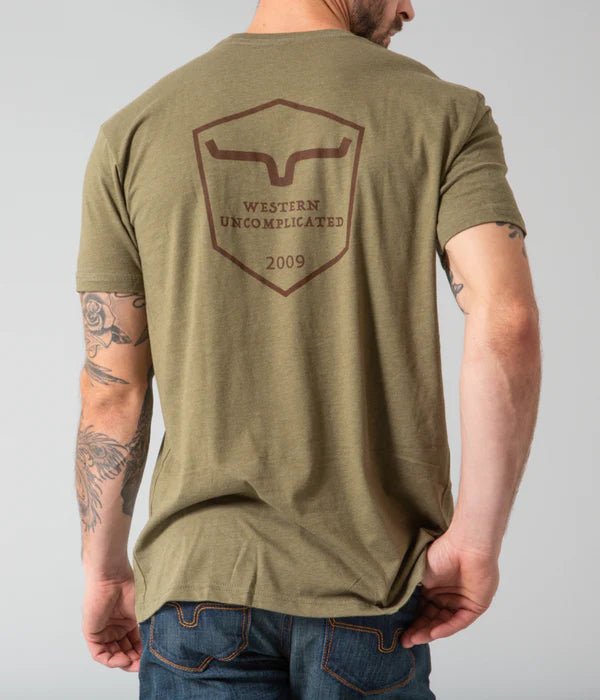 Discover Kimes Ranch Shielded Trucker Tee Shirt - Military Green Quality Kimes Ranch Shirt located at The Revival.