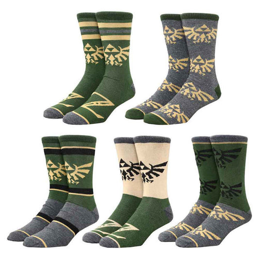 Discover Zelda Hyrule Crest 5 Pair Crew Socks Quality Bioworld Socks located at The Revival.